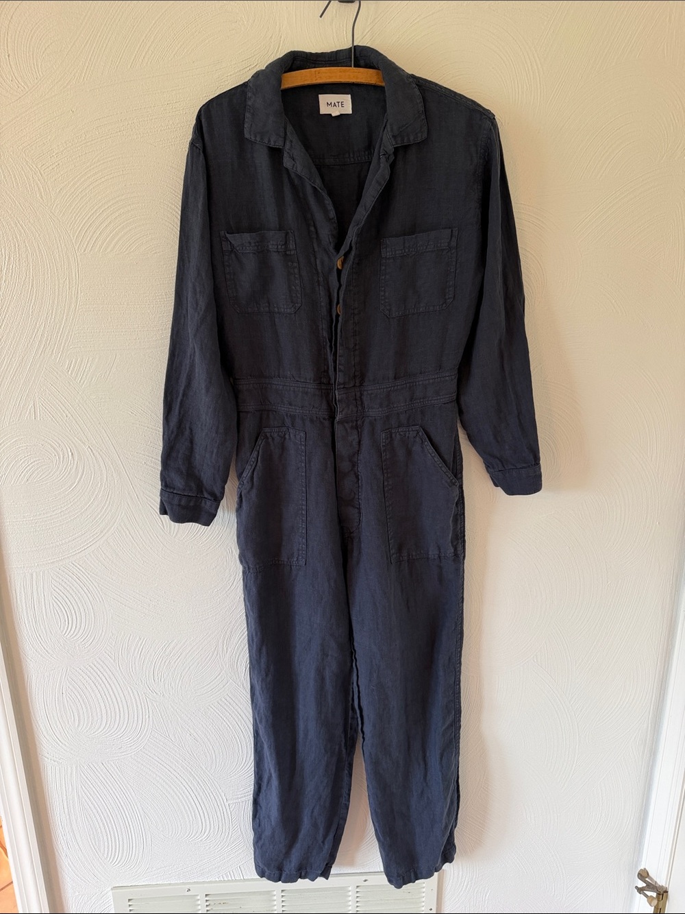 MATE Navy 100% Linen Utility Jumpsuit.  Size Small.